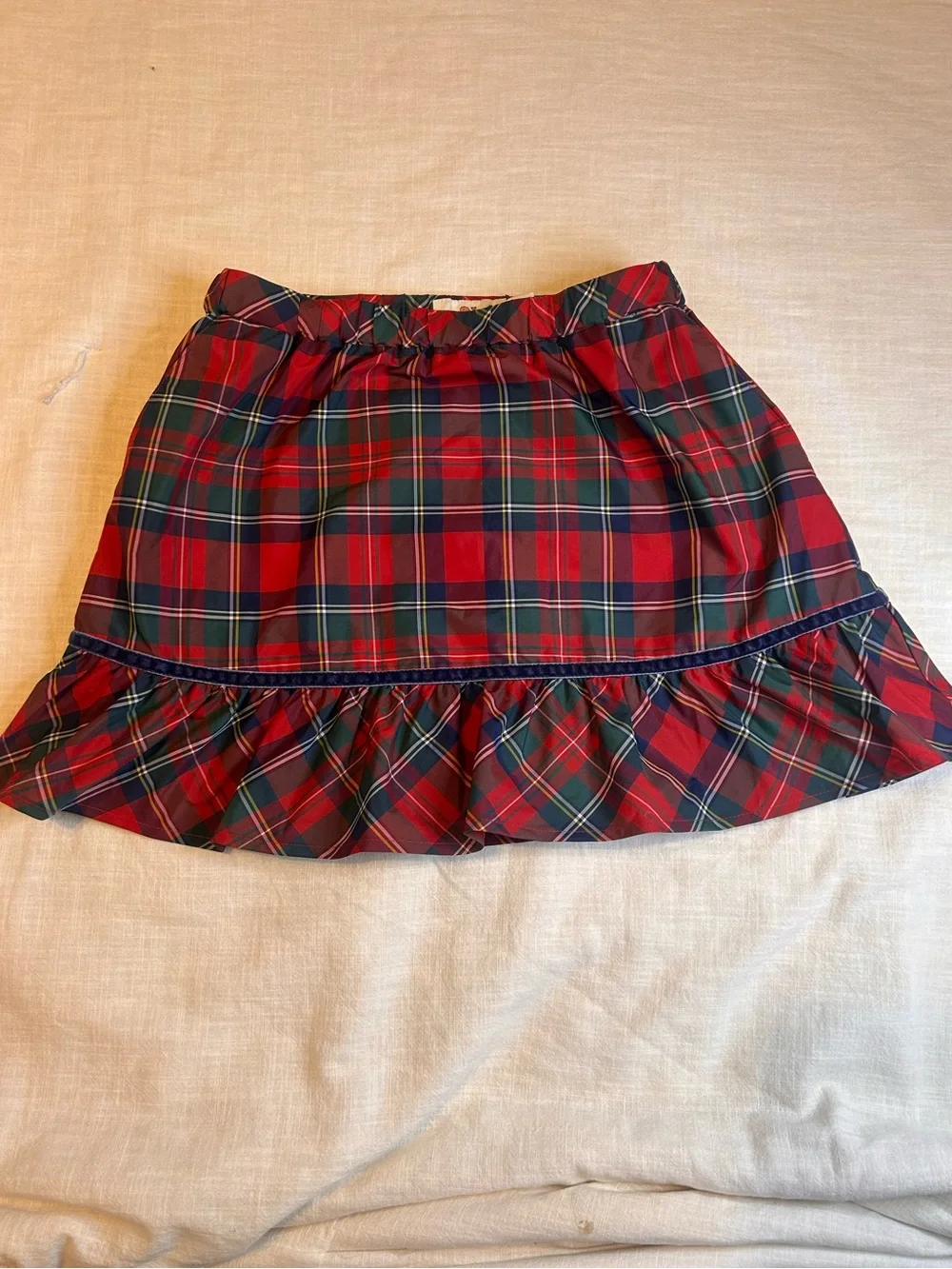 Vineyard Vines Red and Dark Green Plaid Ruffle Hem Skirt